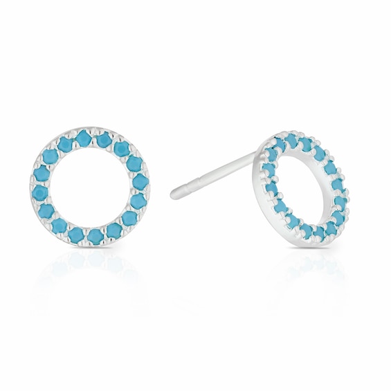 Sterling Silver Turquoise Colour Crystal Circle Stud Earrings
