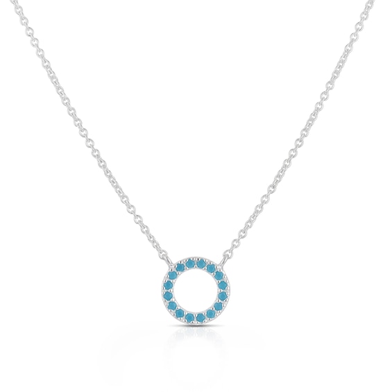 Sterling Silver Turquoise Colour Crystal Circle 16+2 Necklace