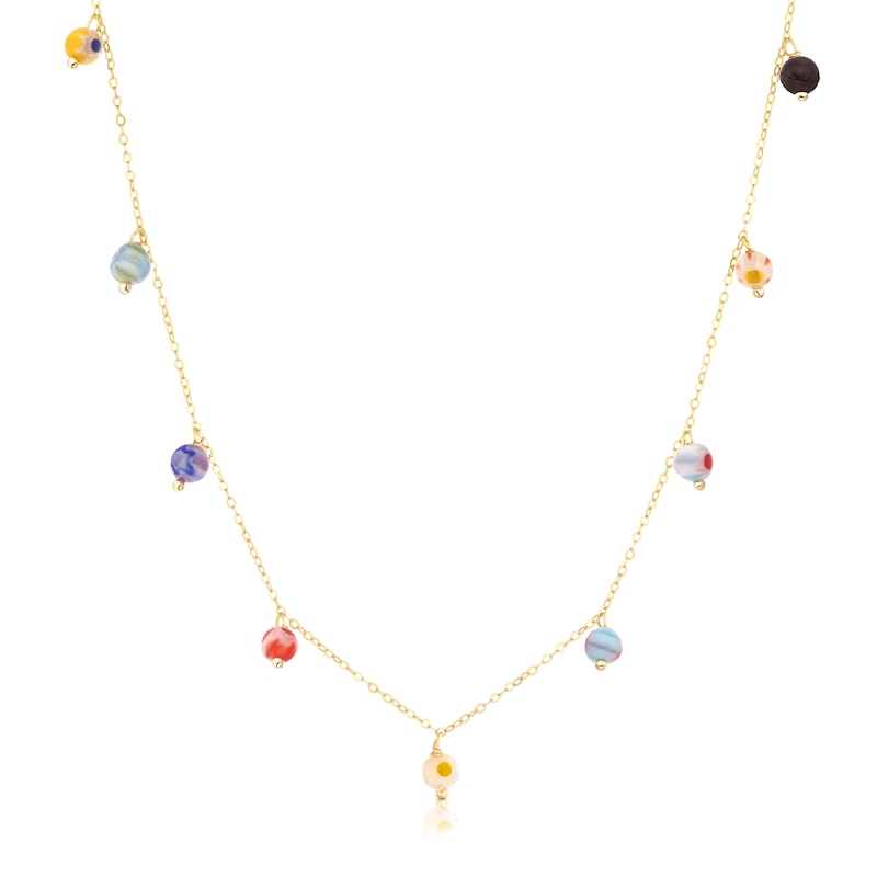 Main Image 1 of 9ct Yellow Gold Merano Glass Multicoloured Drop Pendant 18" Necklace