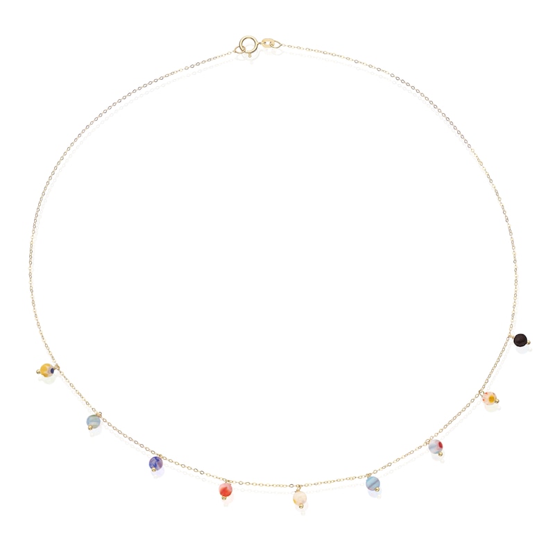 Main Image 2 of 9ct Yellow Gold Merano Glass Multicoloured Drop Pendant 18" Necklace