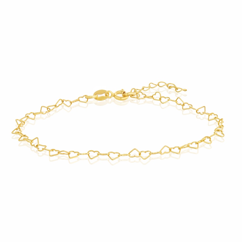 Main Image 1 of Sterling Silver & 18ct Yellow Gold Plated Vermeil Heart Chain 7+1" Bracelet