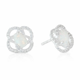 Sterling Silver Synthetic Opal & Cubic Zirconia Stud Earrings