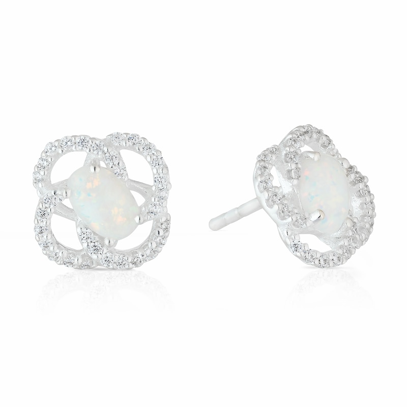 Main Image 1 of Sterling Silver Synthetic Opal & Cubic Zirconia Stud Earrings