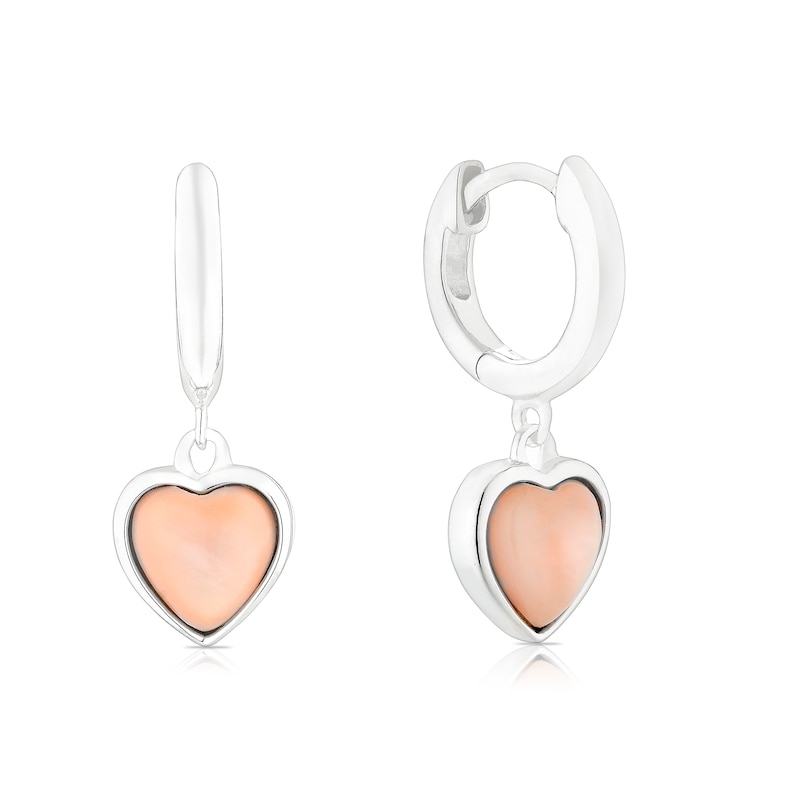 Main Image 1 of Sterling Silver Pink Mother of Pearl Huggie Hoop Earrings
