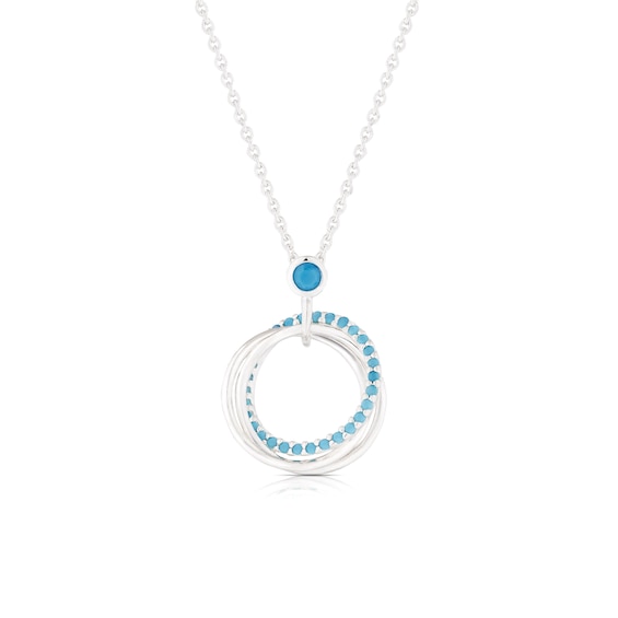 Sterling Silver Turquoise Colour Crystal Interlocking Circle Pendant 16+2 Necklace