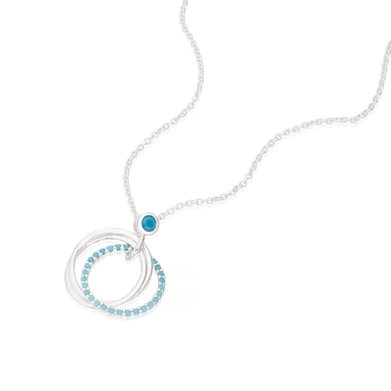 Main Image 2 of Sterling Silver Turquoise Colour Crystal Interlocking Circle Pendant 16+2" Necklace