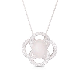 Sterling Silver Synthetic Opal & CZ Pendant 16+2" Necklace