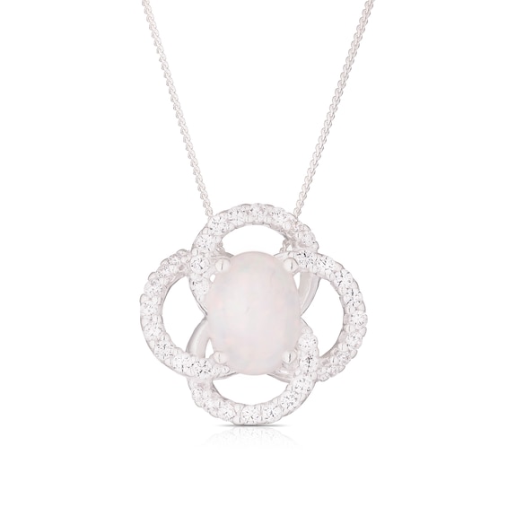 Sterling Silver Synthetic Opal and CZ Pendant 16+2 Necklace