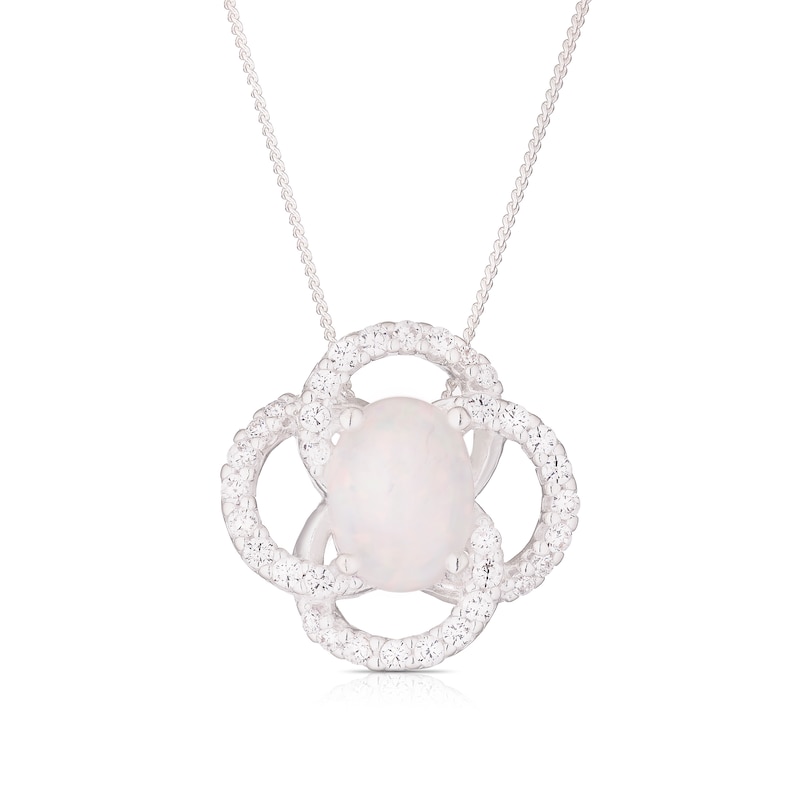 Main Image 1 of Sterling Silver Synthetic Opal & CZ Pendant 16+2" Necklace