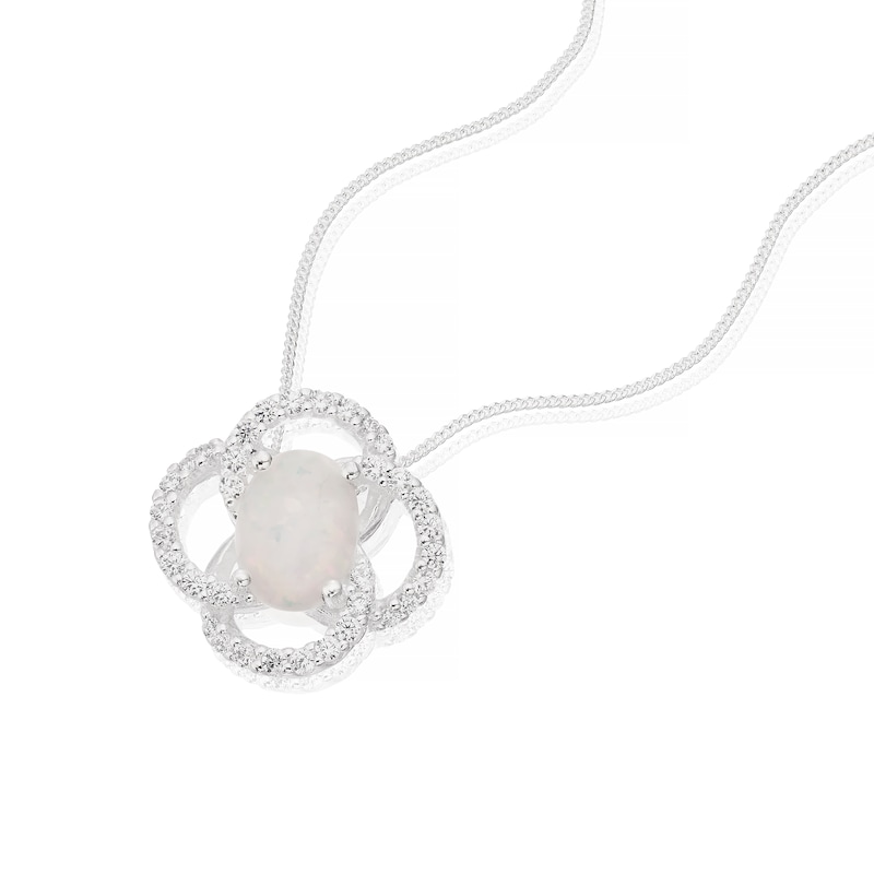 Main Image 2 of Sterling Silver Synthetic Opal & CZ Pendant 16+2" Necklace