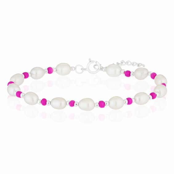Sterling Silver Freshwater Pearl and Pink Beaded 7+1 Bracelet
