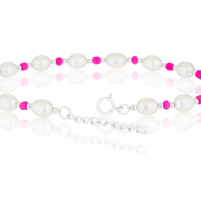 Main Image 3 of Sterling Silver Freshwater Pearl & Pink Beaded 7+1" Bracelet