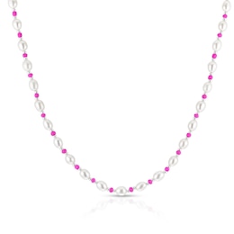 Sterling Silver Freshwater Pearl & Pink Beaded 17+2" Necklace