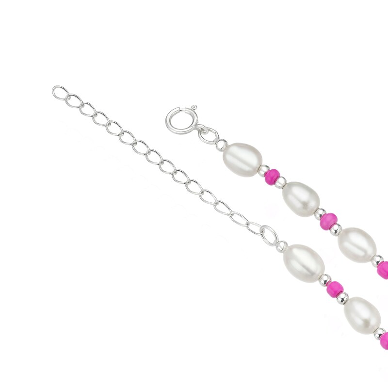 Main Image 3 of Sterling Silver Freshwater Pearl & Pink Beaded 17+2" Necklace