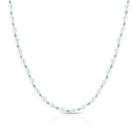 Sterling Silver Freshwater Pearl & Blue Beaded 17+2" Necklace