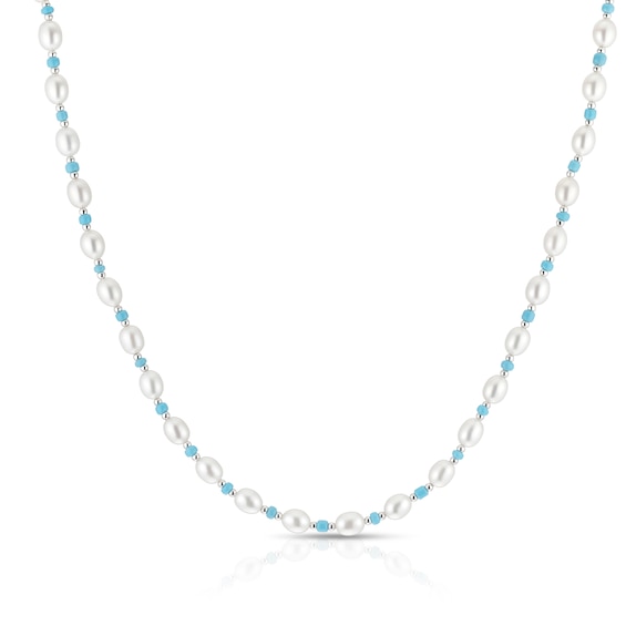 Sterling Silver Freshwater Pearl and Blue Beaded 17+2 Necklace