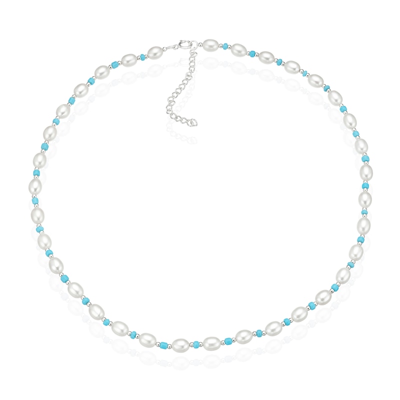 Main Image 2 of Sterling Silver Freshwater Pearl & Blue Beaded 17+2" Necklace
