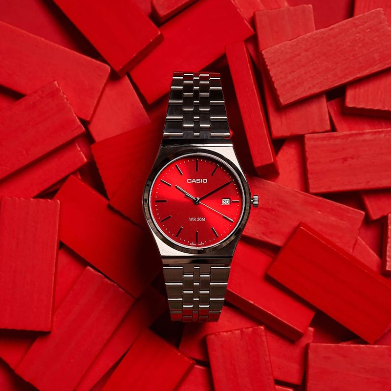 Main Image 2 of Casio Collection MTP-B145D-4A2VEF Red Dial Stainless Steel Watch