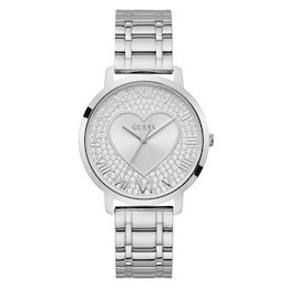 Guess Ladies' Stone Set Heart Detail Dial Stainless Steel Bracelet Watch