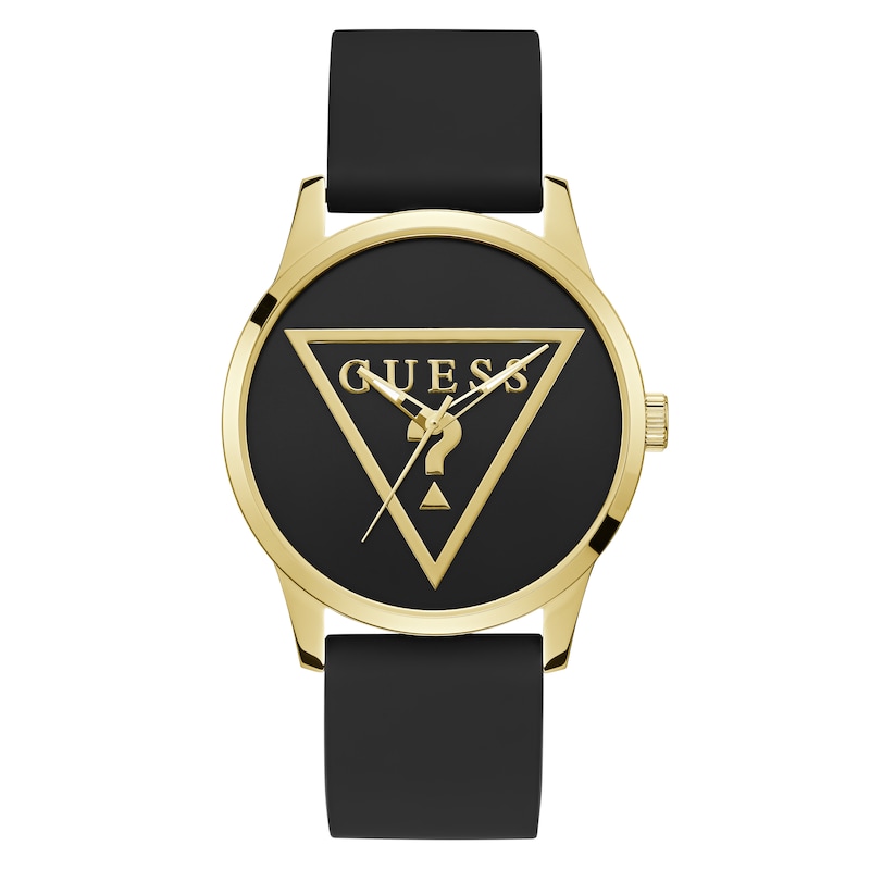 Main Image 1 of Guess Men's Black & Gold Logo Dial Black Silicone Strap Watch