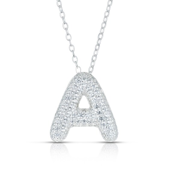 Sterling Silver Cubic Zirconia A Bubble Initial Necklace