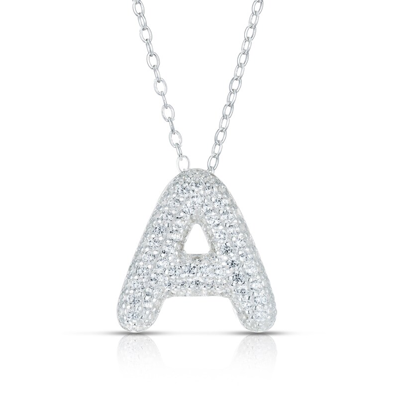 Main Image 1 of Sterling Silver Cubic Zirconia 'A' Bubble Initial Necklace