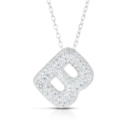 Sterling Silver Cubic Zirconia 'B' Bubble Initial Necklace