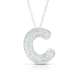Sterling Silver Cubic Zirconia 'C' Bubble Initial Necklace