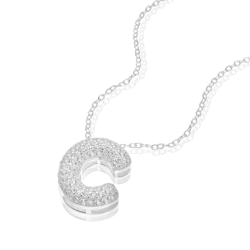 Main Image 2 of Sterling Silver Cubic Zirconia 'C' Bubble Initial Necklace