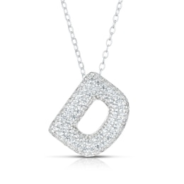 Sterling Silver Cubic Zirconia 'D' Bubble Initial Necklace