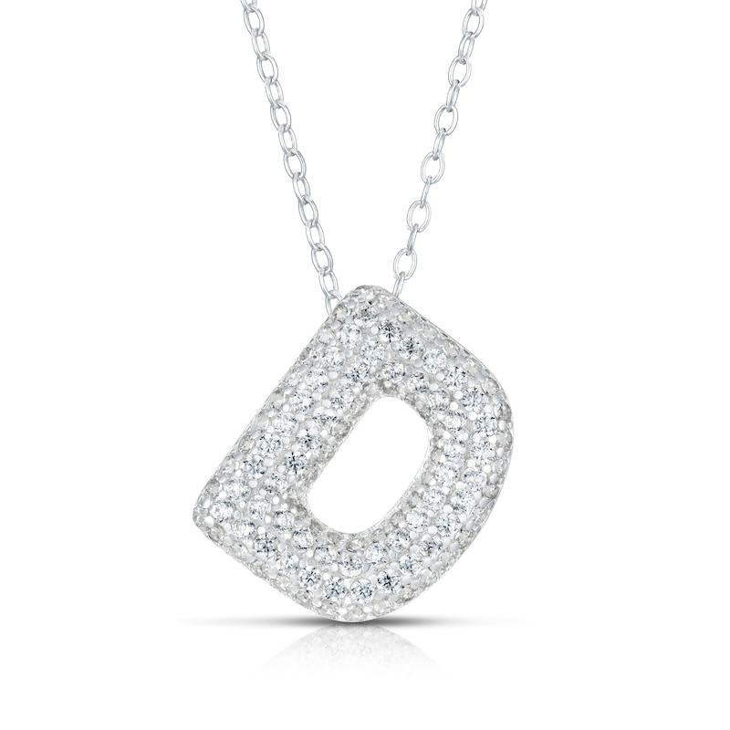 Main Image 1 of Sterling Silver Cubic Zirconia 'D' Bubble Initial Necklace