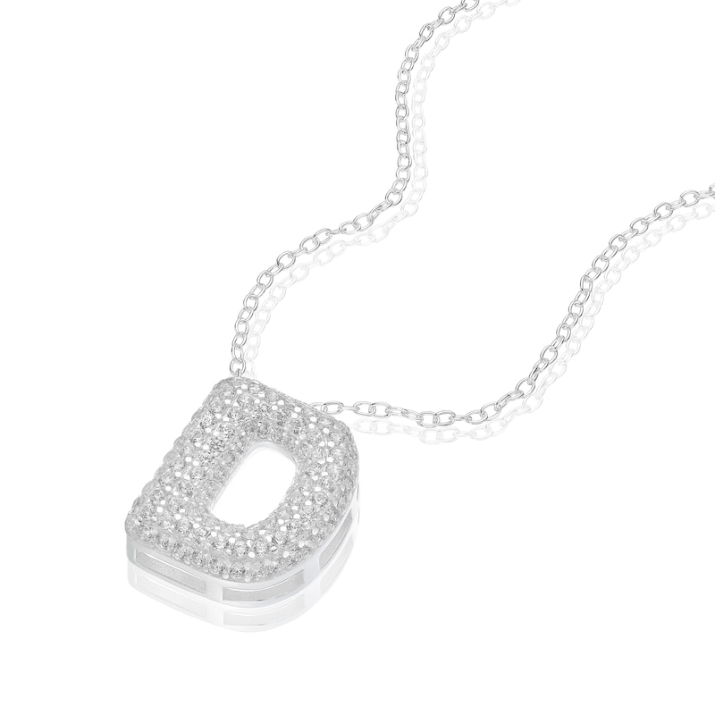 Main Image 2 of Sterling Silver Cubic Zirconia 'D' Bubble Initial Necklace