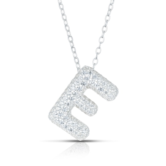 Sterling Silver Cubic Zirconia E Bubble Initial Necklace