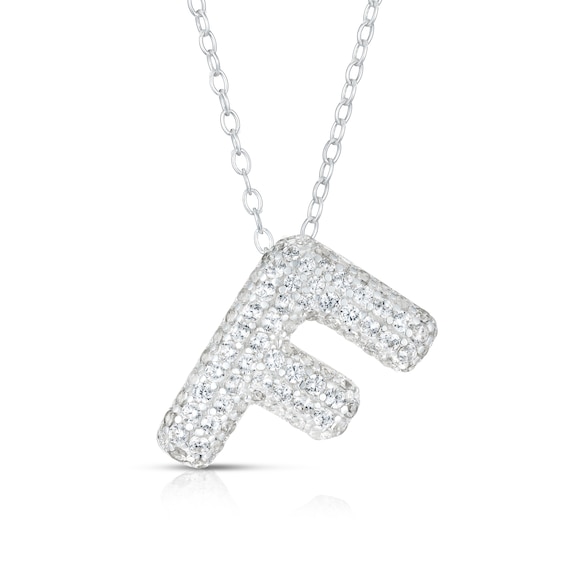Sterling Silver Cubic Zirconia F Bubble Initial Necklace