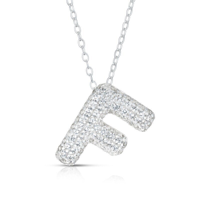 Main Image 1 of Sterling Silver Cubic Zirconia 'F' Bubble Initial Necklace