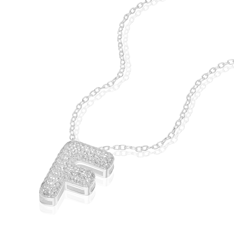 Main Image 2 of Sterling Silver Cubic Zirconia 'F' Bubble Initial Necklace