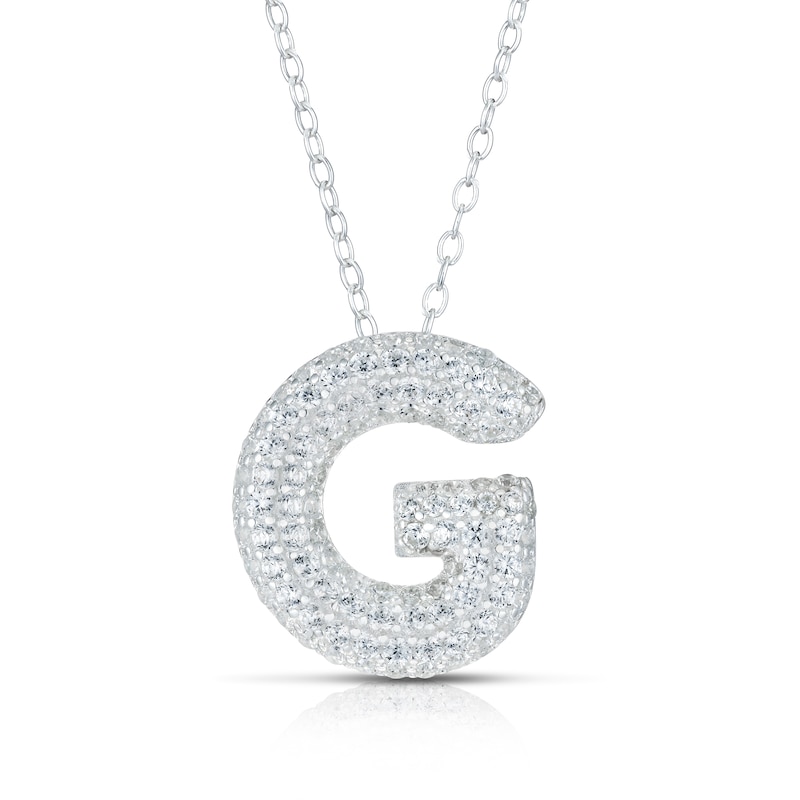 Main Image 1 of Sterling Silver Cubic Zirconia 'G' Bubble Initial Necklace