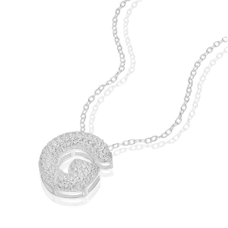 Main Image 2 of Sterling Silver Cubic Zirconia 'G' Bubble Initial Necklace