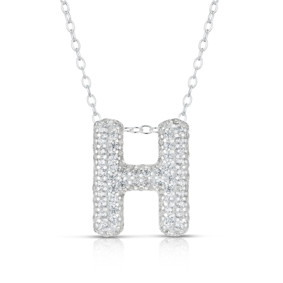 Sterling Silver Cubic Zirconia H Bubble Initial Necklace