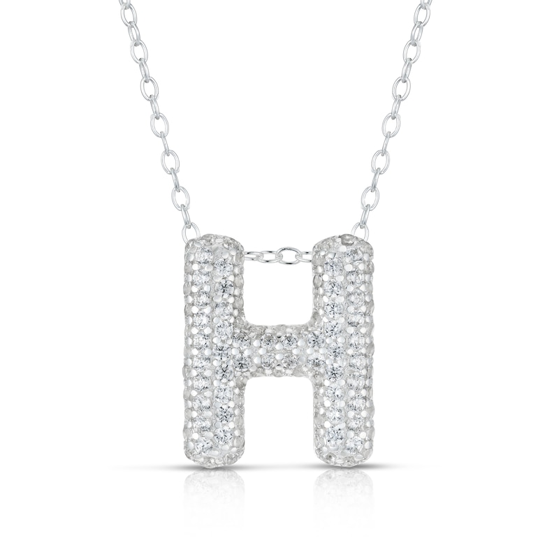 Main Image 1 of Sterling Silver Cubic Zirconia 'H' Bubble Initial Necklace