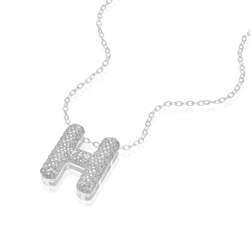 Main Image 2 of Sterling Silver Cubic Zirconia 'H' Bubble Initial Necklace