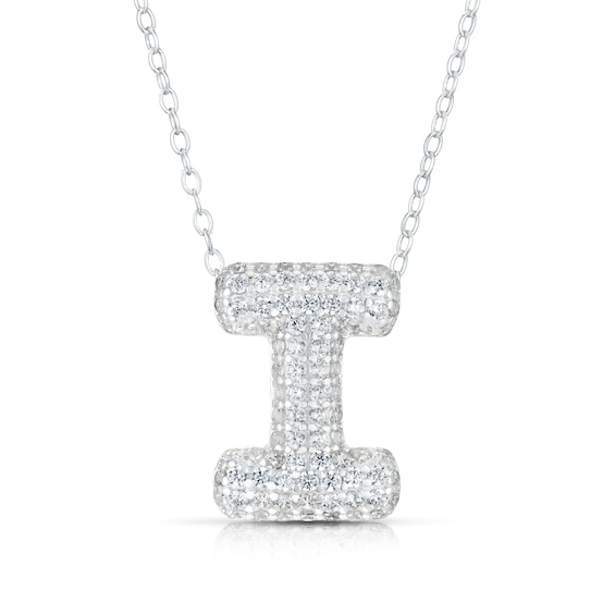 Sterling Silver Cubic Zirconia I Bubble Initial Necklace