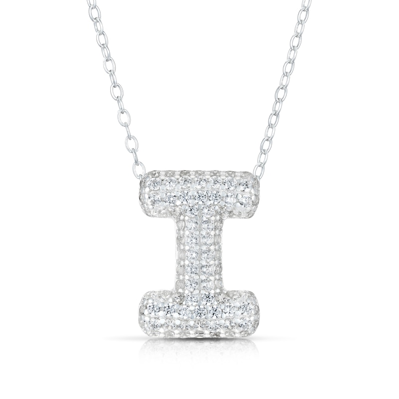 Main Image 1 of Sterling Silver Cubic Zirconia 'I' Bubble Initial Necklace