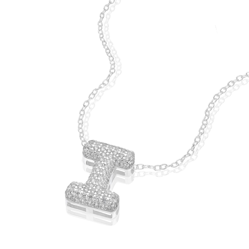 Main Image 2 of Sterling Silver Cubic Zirconia 'I' Bubble Initial Necklace