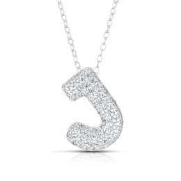 Sterling Silver Cubic Zirconia 'J' Bubble Initial Necklace