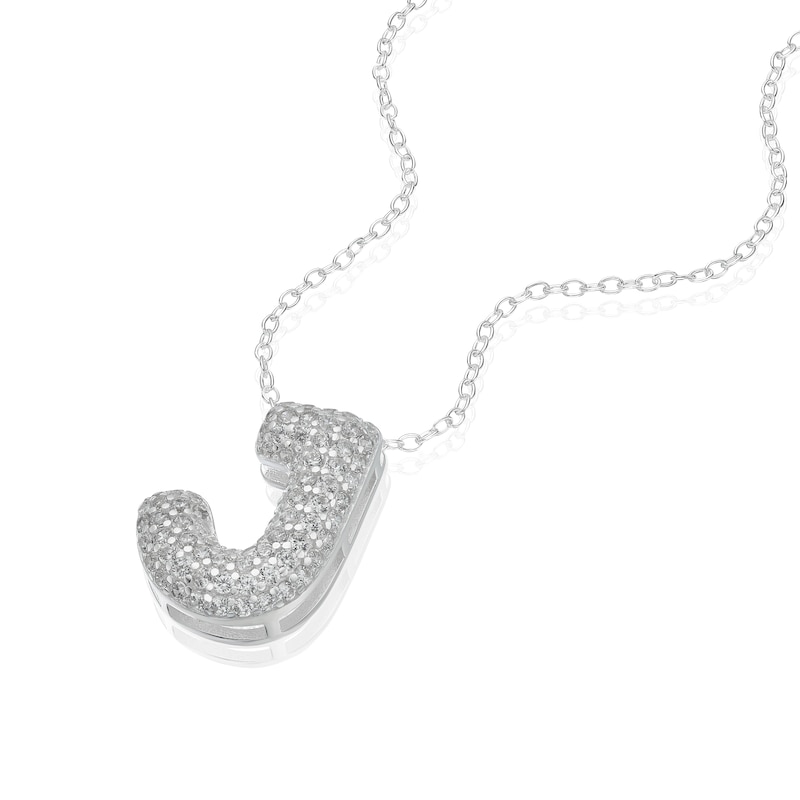 Main Image 2 of Sterling Silver Cubic Zirconia 'J' Bubble Initial Necklace