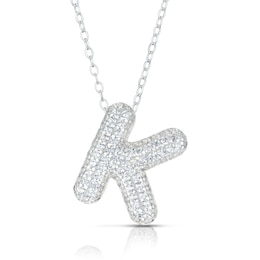 Sterling Silver Cubic Zirconia 'K' Bubble Initial Necklace