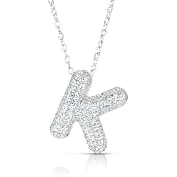Sterling Silver Cubic Zirconia K Bubble Initial Necklace
