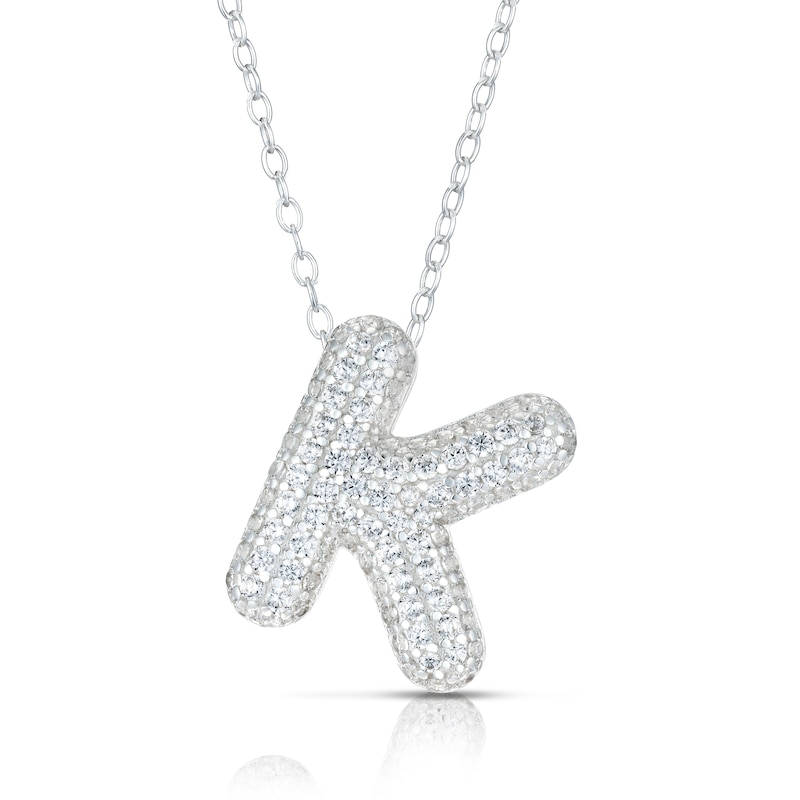 Main Image 1 of Sterling Silver Cubic Zirconia 'K' Bubble Initial Necklace