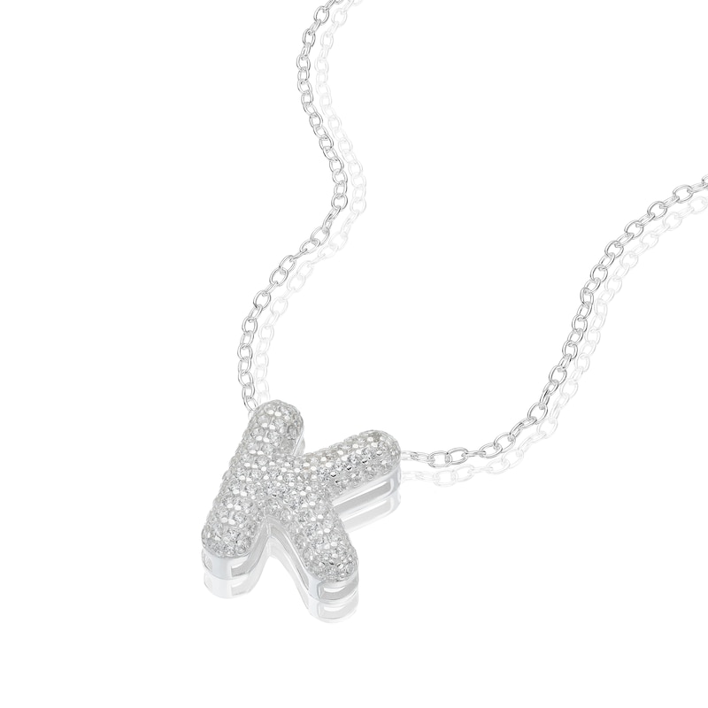 Main Image 2 of Sterling Silver Cubic Zirconia 'K' Bubble Initial Necklace